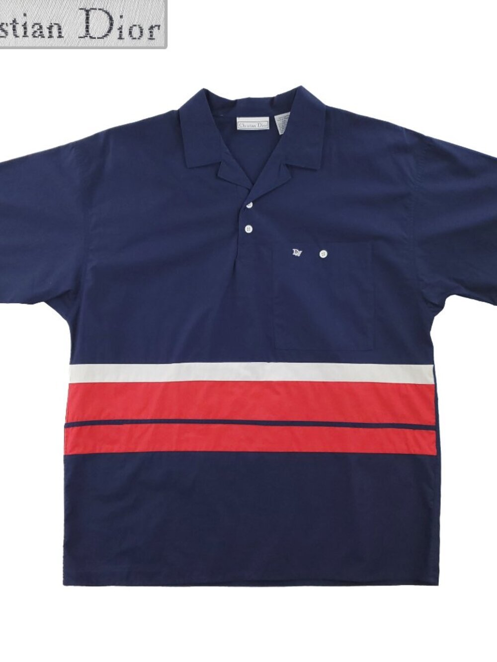 Christian Dior Vintage Shirt Colorblock Striped Button Collared Men's Medium